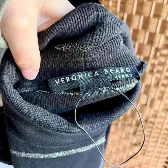 Veronica Beard Black and Gray Striped Turtleneck Sweater - Picture 7 of 8